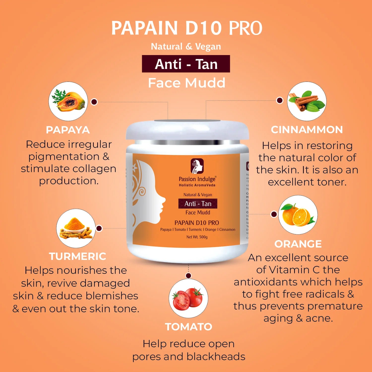 Passion Indulge Papain D10 Natural Face Mudd Pack For Tan Removal