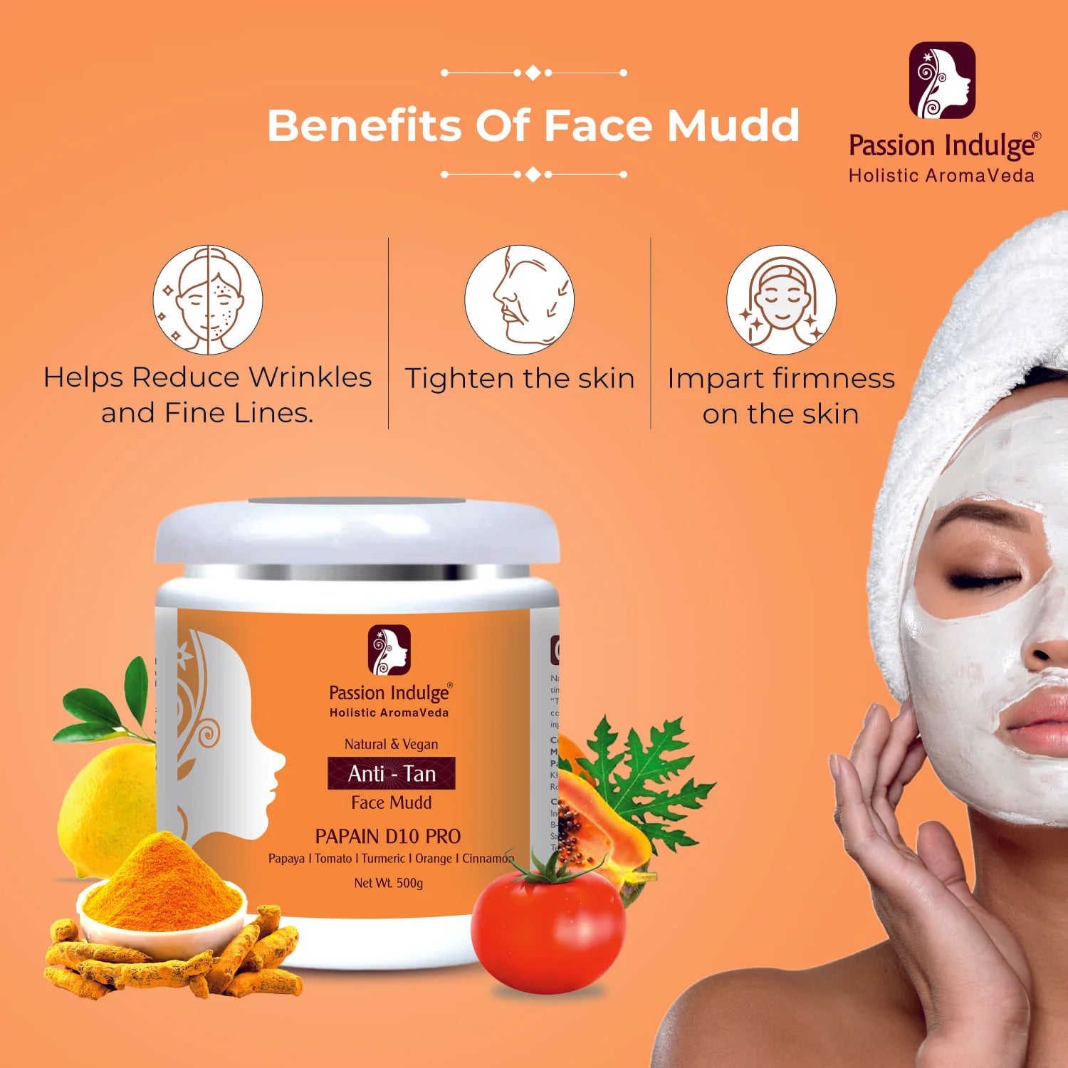 Passion Indulge Papain D10 Natural Face Mudd Pack For Tan Removal