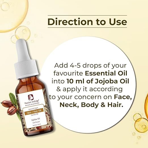 Passion Indulge Jojoba Carrier Oil for Skin, Hair and Face - 10ml