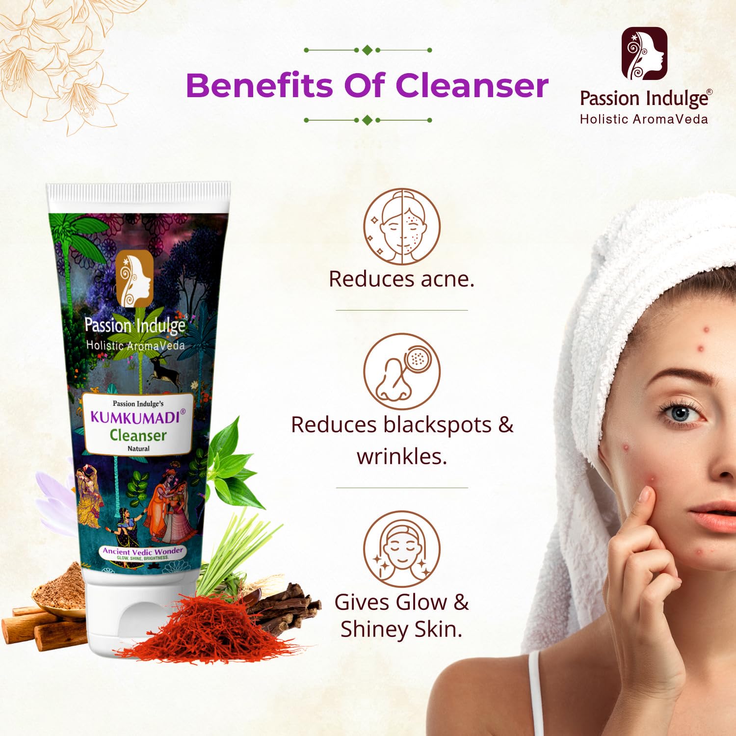 Passion Indulge Kumkumadi Cleanser For Face with Saffron, Vetiver & 16 Ayurvedic Herbs