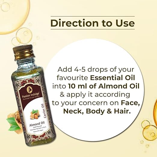 Passion Indulge Natural Almond Carrier Oil for Skin, Hair and Face (60ml)