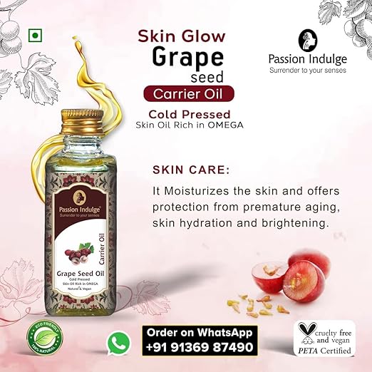 Passion Indulge Natural Grape Seed Carrier Oil for Skin, Face