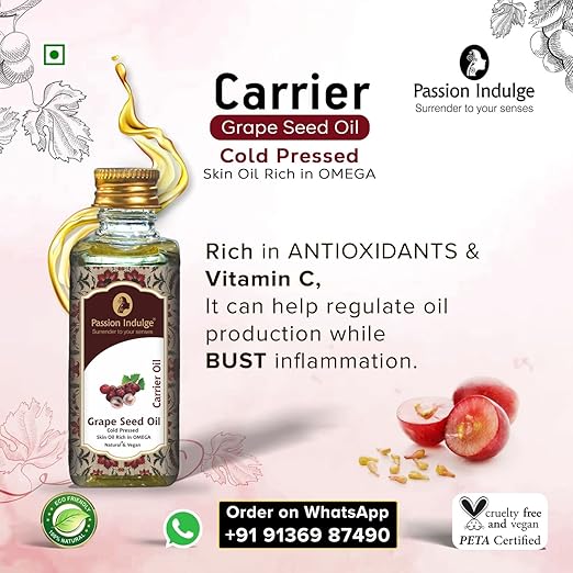 Passion Indulge Natural Grape Seed Carrier Oil for Skin, Face