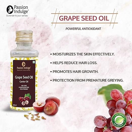 Passion Indulge Natural Grape Seed Carrier Oil for Skin, Face