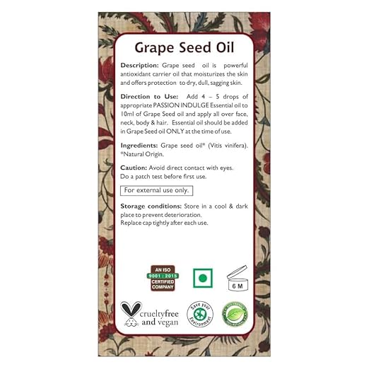 Passion Indulge Natural Grape Seed Carrier Oil for Skin, Face