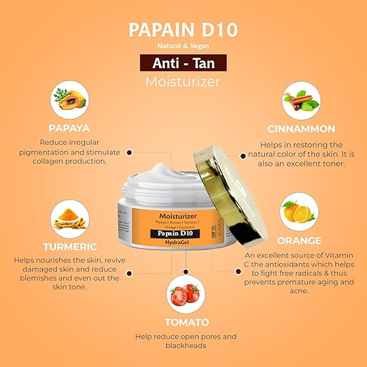 Passion Indulge Papain D10 Natural Hydra Gel Moisturizer Reduces Tan