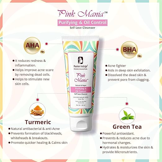 Passion Indulge Pinkmania AHA-BHA Cleanser with 1% Salicylic Acid & Moisturizer For Face