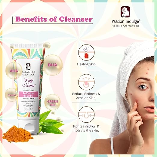 Passion Indulge Pinkmania AHA-BHA Cleanser with 1% Salicylic Acid & Moisturizer For Face
