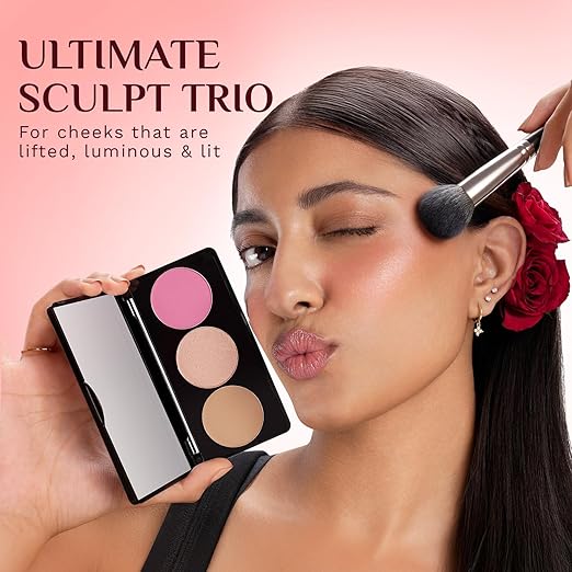 Pilgrim 3-in-1 Face Palette | Blush, Highlighter & Contour Face Makeup Kit | Highly Pigmented & Long Lasting | 12g (Sultry Romancé -02)