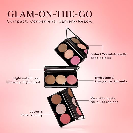 Pilgrim 3-in-1 Face Palette | Blush, Highlighter & Contour Face Makeup Kit | Highly Pigmented & Long Lasting | 12g (Sultry Romancé -02)