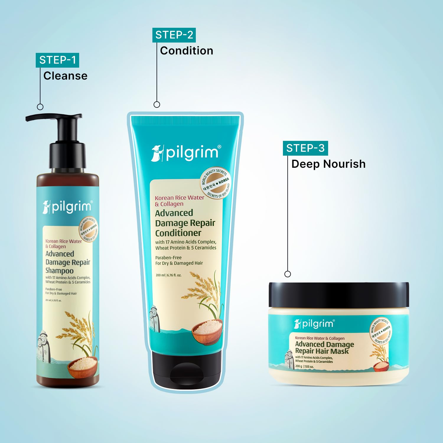 Pilgrim Korean Rice Water & Collagen Advanced Damage Repair Conditioner - 200ml