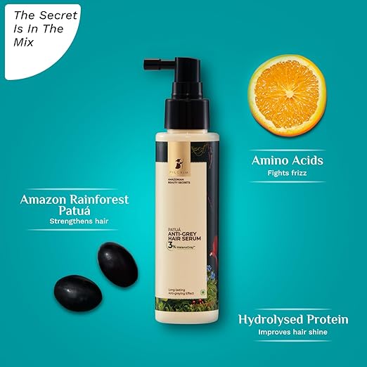 Pilgrim Patuá 3% MelanoGray™ ANTI-GREY HAIR SERUM for Men & Women| Natural hair serum to reduce grey hair | 90ml