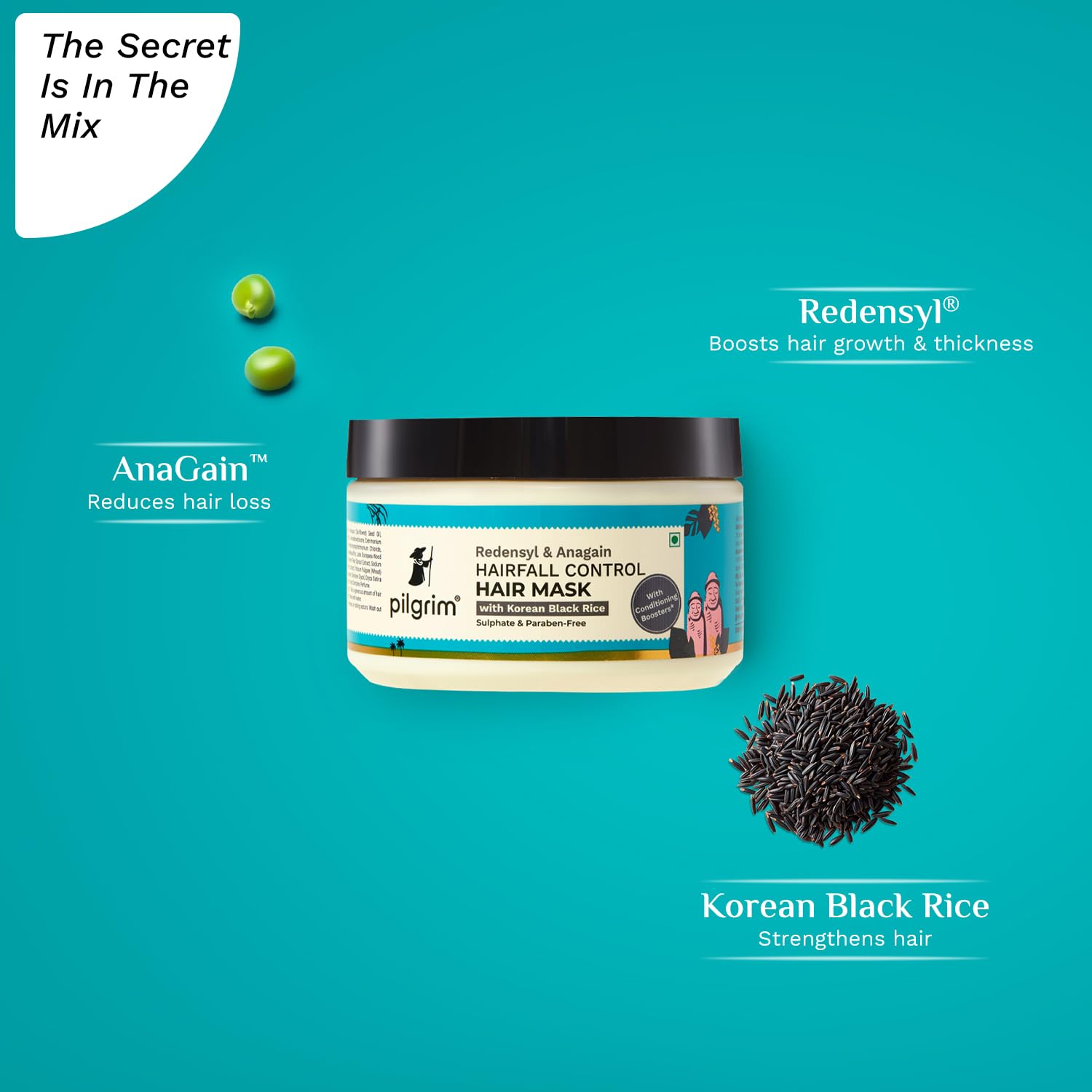 Pilgrim Redensyl & Anagain Hairfall Control Hair Mask with Black Korean Rice 200gm