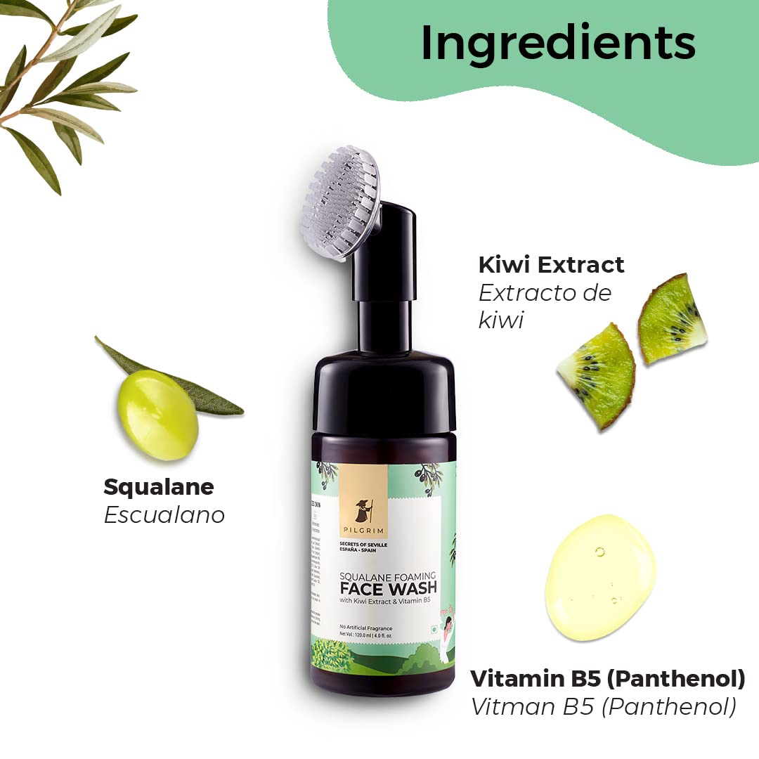 Pilgrim Spanish Squalane foaming face wash with Kiwi extracts & Aloe for skin hydration