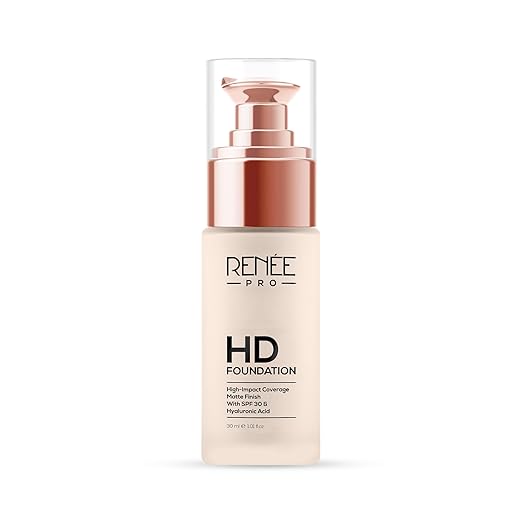 RENEE PRO HD Full Coverage Liquid All Skin Type Foundation - Ceder, Seamless HD Coverage with Matte Finish | SPF30 | Weightless & Long Lasting | Enriched Aloe, Coffee, Chamomile & Vitamin E, 30 Ml