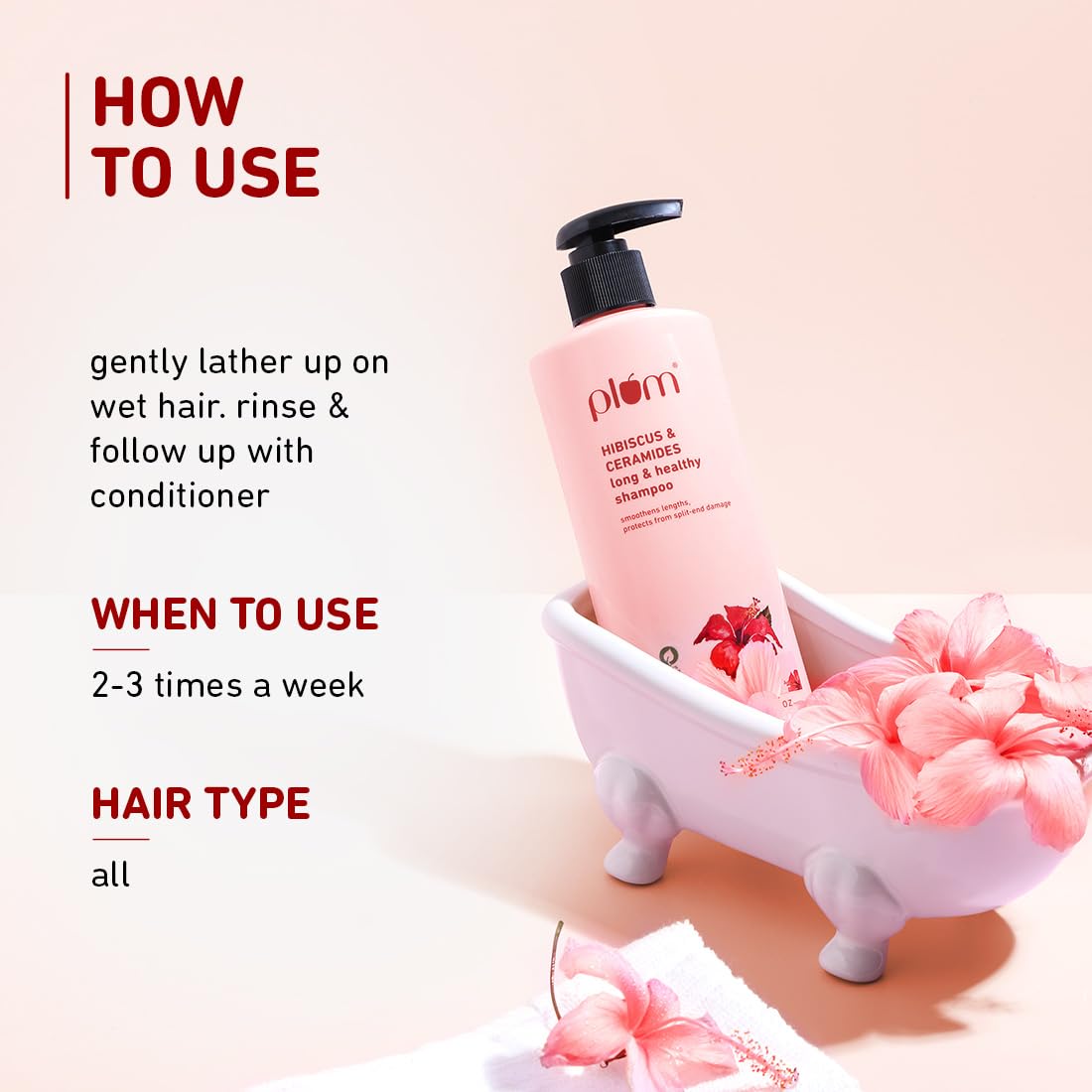 Plum Hibiscus & Ceramides Long & Healthy Smoothing Shampoo, SLS free (250 ml)