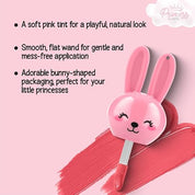 Princess by RENEE Bunny Lip Tint - Pink, for Pre-Teens, Lightweight & Long-Lasting Color, Non-Drying & Nourishing, Water-Based Formula, Blueberry Extracts, Strawberry & Vitamin E Infused, Cruelty-Free