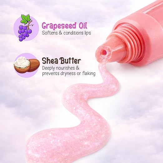 Princess by RENEE Cloudshine Glitter Lip Gloss | Shiny & Glossy Finish | Lightweight, Non-Sticky, Nourishing Formula | With Shea Butter, Grapeseed Oil & Vitamin E | 9 ml