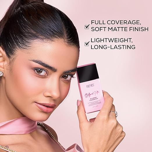 RENEE Bollywood Filter Blurring Liquid Foundation - Hazel Hush | Full Coverage, Matte Finish | Blurs Pores & Blemishes | Hydrates & Evens Skin Tone | With Niacinamide & Hyaluronic Acid | 30ml