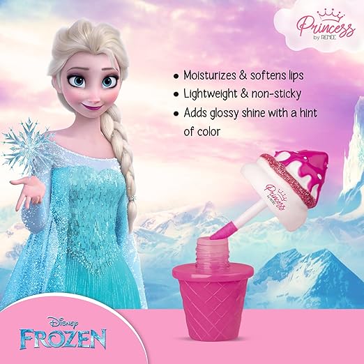 RENEE Disney Frozen Princess Icecream Lip Gloss Elsa-For Pre-Teen Girls,Enriched With Shea Butter & Apricot Oil,Adds Glossy Shine With Nourishing And Moisturizing Effect - No Parabens - 8Ml