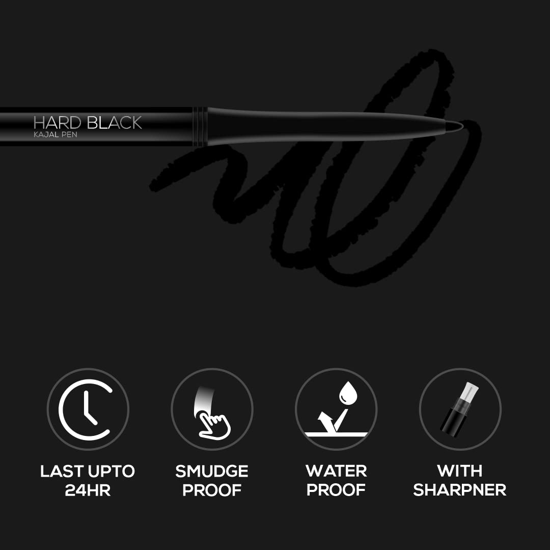 RENEE Hard Black Kajal Pen with Sharpener- 0.35gm