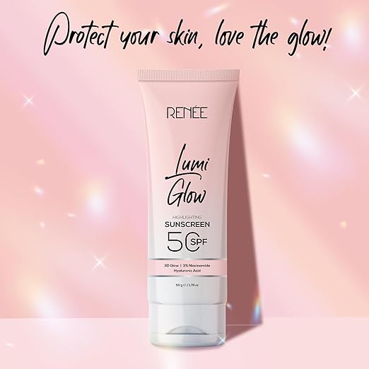 RENEE Lumi Glow Highlighting Sunscreen with SPF 50 | In-Vivo Tested | With Niacinamide & Hyaluronic Acid | Lightweight & Non-Sticky | No White Cast | Protects against UVA-UVB | Radiant Finish | 50g