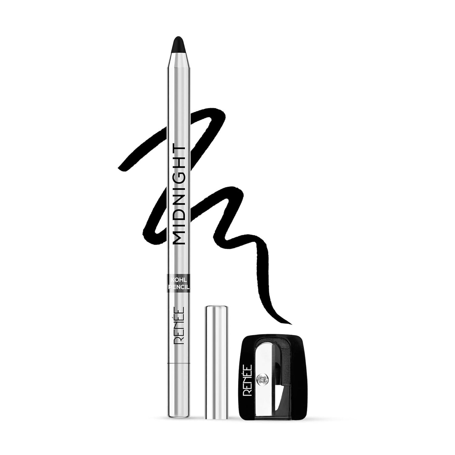 RENEE Midnight Kohl Kajal Pencil, Waterproof, Smudgeproof With Sharpener