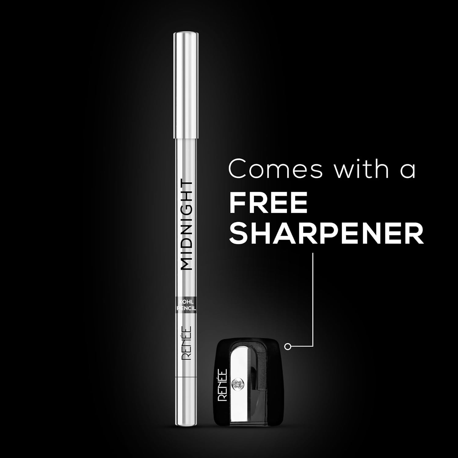 RENEE Midnight Kohl Kajal Pencil, Waterproof, Smudgeproof With Sharpener