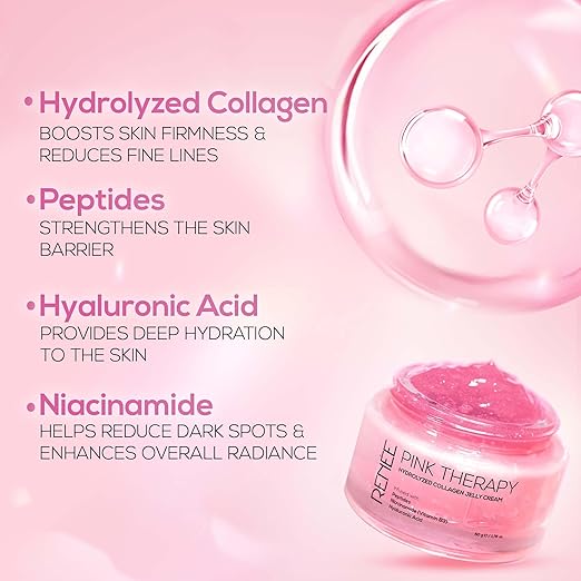 RENEE Pink Therapy Hydrolyzed Collagen Overnight Sleep Jelly Mask | Hydrates, Repairs, Smoothens & Plumps Skin | Peptides, Niacinamide & Hydrolyzed Collagen Enriched | 50 gm