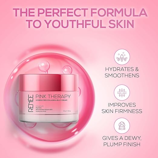 RENEE Pink Therapy Hydrolyzed Collagen Overnight Sleep Jelly Mask | Hydrates, Repairs, Smoothens & Plumps Skin | Peptides, Niacinamide & Hydrolyzed Collagen Enriched | 50 gm
