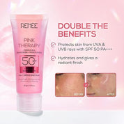 RENEE Pink Therapy PDRN 2-in-1 Sunscreen + Moisturizer SPF 50 PA+++ | In-Vivo Tested | with Niacinamide | Broad Spectrum UVA & UVB Protection | No Visible White Cast | Evens Skin Tone | 50g