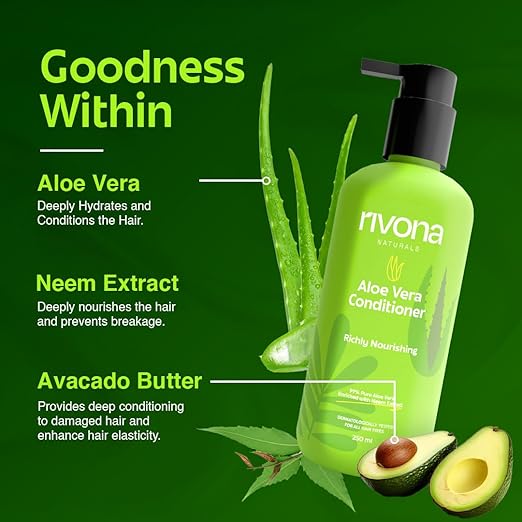 RIVONA NaturalS Aloe Vera Conditioner | + Neem |Anti Frizz And Smoothening | For Men & Women | All Hair Types | 250 Ml,