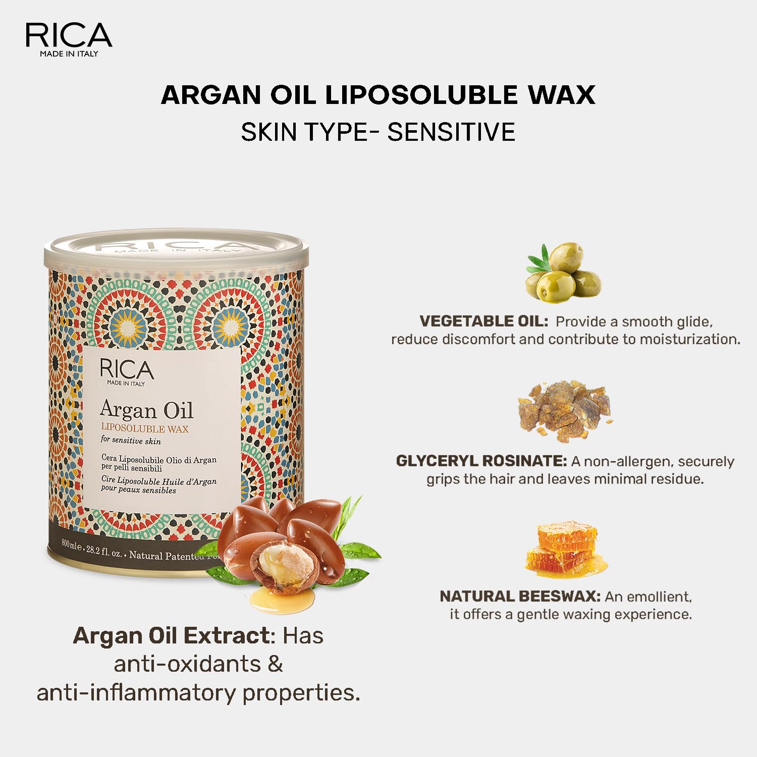 Rica Argan Liposoluble Painless Hair Removal Wax  800 ml
