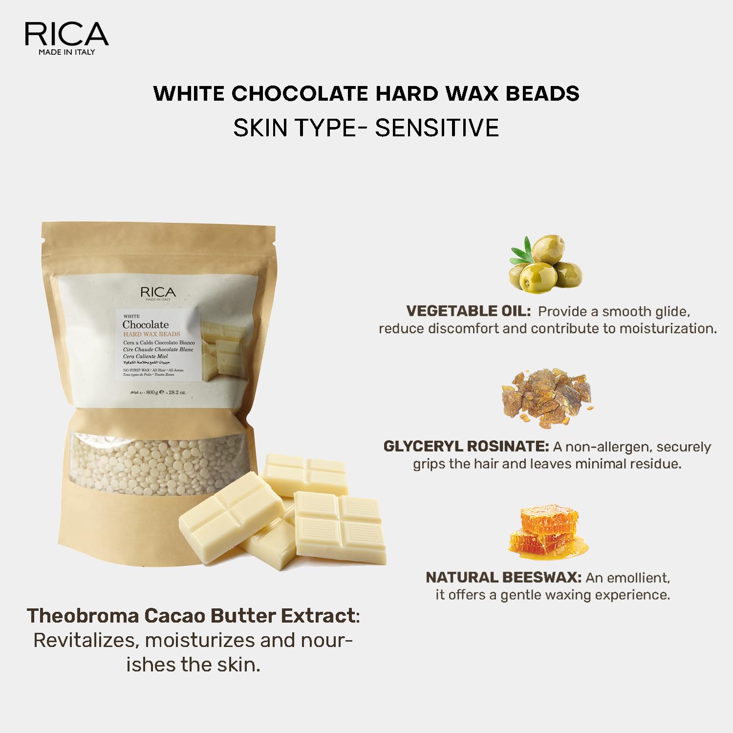 Rica White Chocolate Beads, Stripless & Painless Hair Removal Hard Wax  800ml