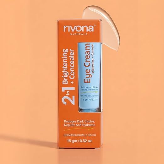 Rivona Naturals 2-in-1 Tinted Eye Cream with Concealer | Bakuchiol, Copper Peptides & Niacinamide | Reduces Dark Circles, Puffiness & Fine Lines | Natural Retinol Formula with Mineral Sunscreen | Instant Brightening No-Makeup Look | 15ml