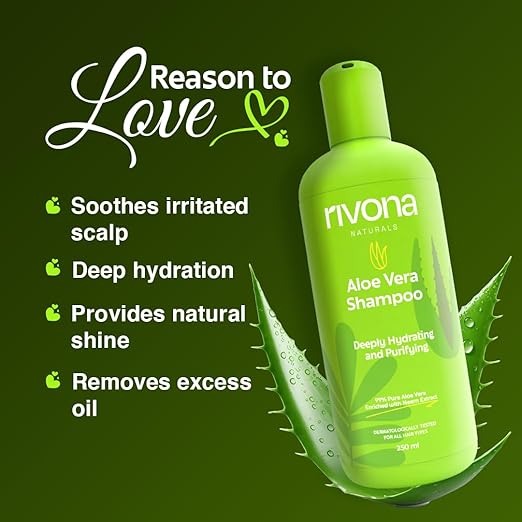 Rivona Naturals 99% Silky & Stronger Aloe vera & Neem Hair Shampoo, For Damaged, Dry and Frizzy Hair - No Parabens & Silicones - 250 ML