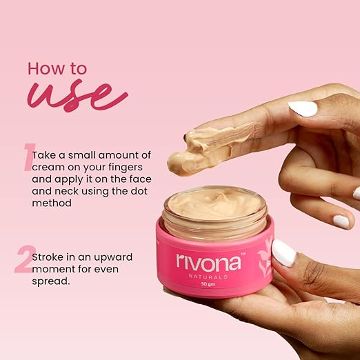 Rivona Naturals Bright Pink Face Cream | Long-Lasting Hydration | Light make up look | Vegan | Niacinamide & Mulberry Extracts| Tinted moisturiser | 50 gm (Warm Beige, 50 g (Pack of 1)