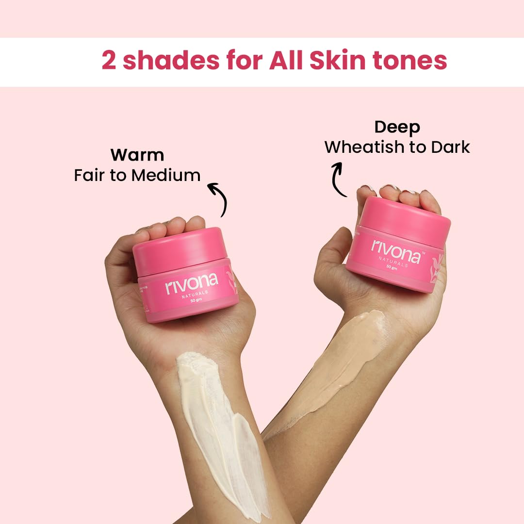 Rivona Naturals Bright Pink Face Cream | Long-Lasting Hydration | Light make up look | Vegan | Niacinamide & Mulberry Extracts| Tinted moisturiser | 50 gm (Warm Beige, 50 g (Pack of 1)