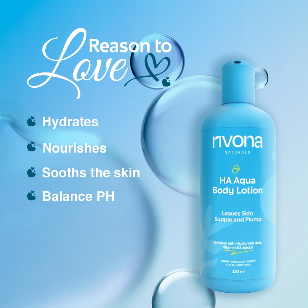 Rivona Naturals HA Nourishing Body Lotion| Hydrating and Refreshing non sticky lotion, For Men & Women |for dry skin lotion |250 ml