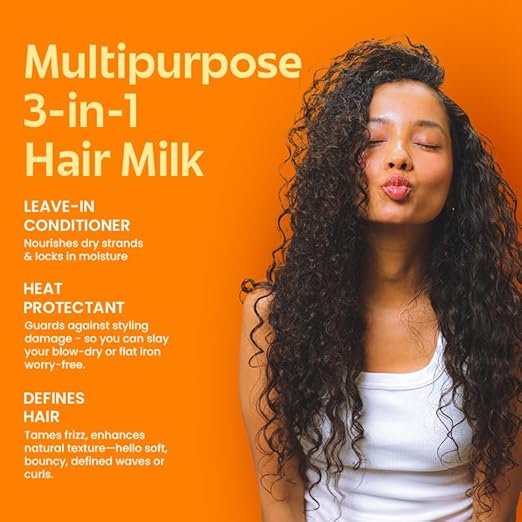 Rivona Naturals Honey & Oat Hair Milk | 3-in-1 Weightless Leave-In Conditioner + Heat Protectant + Anti-Frizz Cream | Silicone-Free | Adds Shine & Moisture | For Curly, Wavy & Frizzy Hair | 100ml