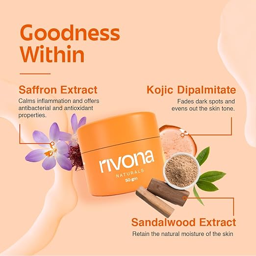 Rivona Naturals Honey & Saffron Moisturizing Cream with Kojic Acid & Niacinamide | Brightens & Evens Skin Tone | Deep Hydration & Nourishment | Dermatologically Tested | All Skin Types | 50g