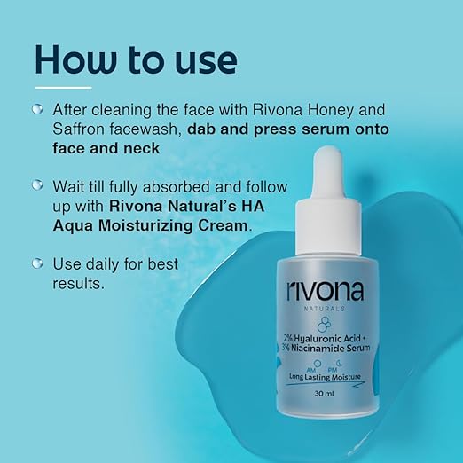 Rivona Naturals Hyaluronic Acid & Niacinamide Serum -Glowing Skin | Daily Hydrating & Skin Nourishment Face Serum For Women & Men | Dermatologically Tested,Cruelty Free 30 ml
