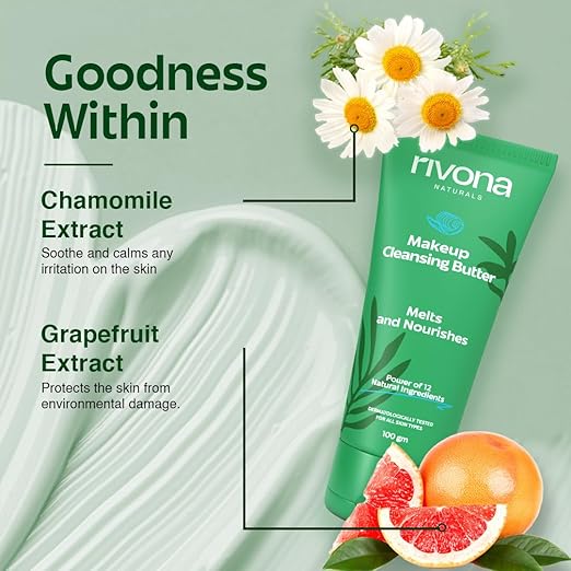 Rivona Naturals Makeup Cleansing Balm | Powered by 12 Indian Active Herbs | Gently Removes Makeup & Impurities | Deeply Hydrates | For All Skin Types | 100g