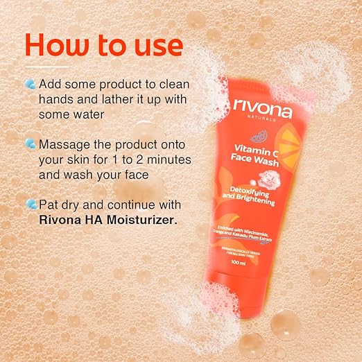 Rivona Naturals Vitamin C Face Wash With Niacinamide & Orange, Kakadu plum| For Women & Men 100ml- Toxin-Free & Oil-Free Face Wash for Acne-Prone, Dry & Oily Skin