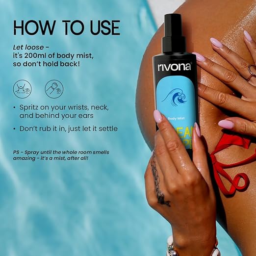 Rivona Ocean Whisper Body Mist | Aquatic & Fresh Long Lasting Body Spray for Women & Men | Lemon, Jasmine & Sandalwood | Unisex Daily Mist | 200ml