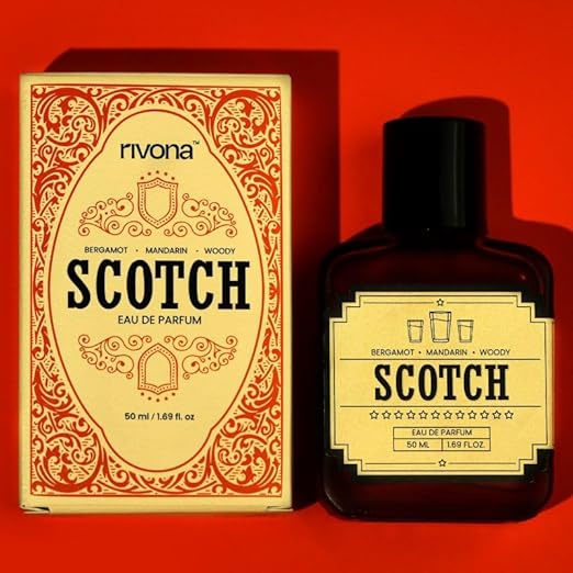 Rivona Scotch Perfume | Long Lasting Eau De Parfum for Men & Women | Warm, Woody, Sophisticated Fragrance with Sweet Scotch, Geranium & Vanilla | Unisex Perfume Gift | 50ml EDP