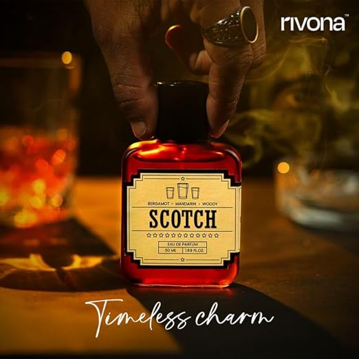 Rivona Scotch Perfume | Long Lasting Eau De Parfum for Men & Women | Warm, Woody, Sophisticated Fragrance with Sweet Scotch, Geranium & Vanilla | Unisex Perfume Gift | 50ml EDP