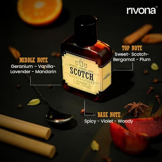 Rivona Scotch Perfume | Long Lasting Eau De Parfum for Men & Women | Warm, Woody, Sophisticated Fragrance with Sweet Scotch, Geranium & Vanilla | Unisex Perfume Gift | 50ml EDP