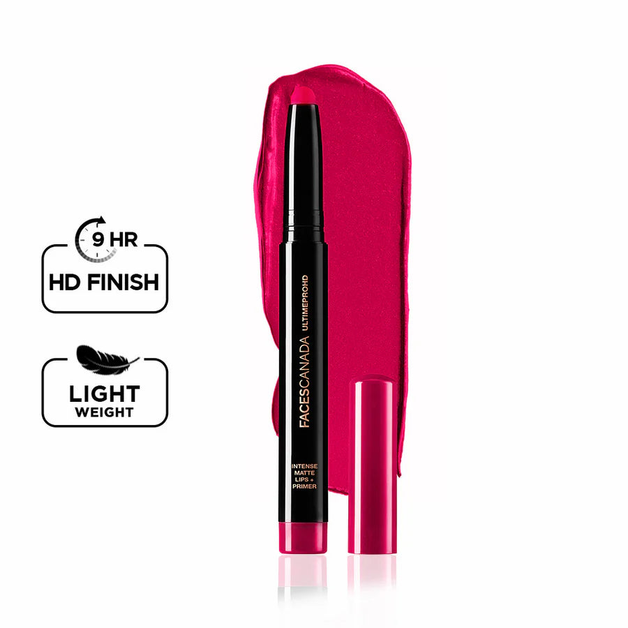 FACES CANADA Ultime Pro HD Intense Matte Lipstick + Primer , 1.4g | 9HR Long Stay | Flawless HD Matte Finish | Intense Color | Lightweight | Smooth Glide | Primer Infused