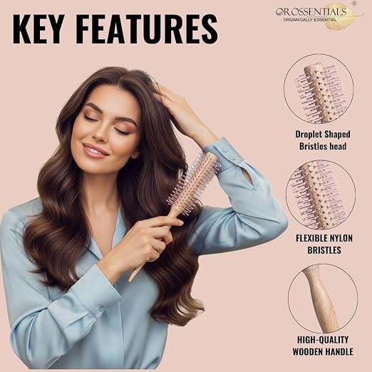 Round Hair Brush with Nylon Bristles - Pink | For Curls, Volume & Waves | Men & Women | All Hair TypesORO-053)